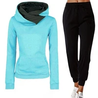 women fashion autumn warm hooded set thick big collar hooded tops sweatshirts sweatpants 2pcs casual women outfits clothes