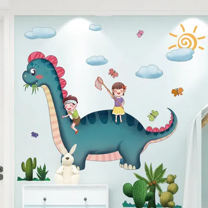 Мультяшная Наклейка на стену динозавр ПВХ украшение для детской комнаты