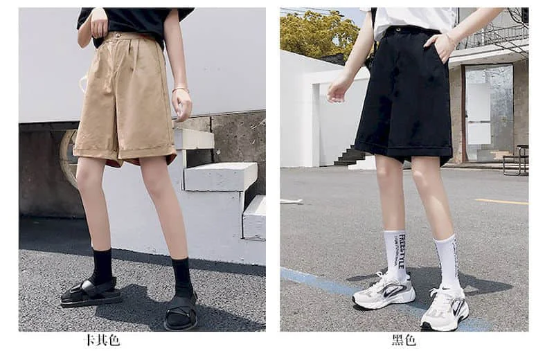 カーゴショーツ 男性と女性のためのゆったりとしたバギーパンツ ハイウエスト ワイドレッグ スポーツプレッピースタイル 5ポイント 夏 Aliexpress Women S Clothing