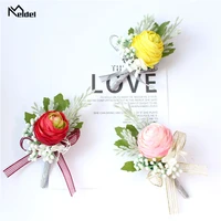 meldel boutonniere men wedding bracelet bridesmaids silk roses boutonniere flowers corsage pin wedding brooches witness corsages
