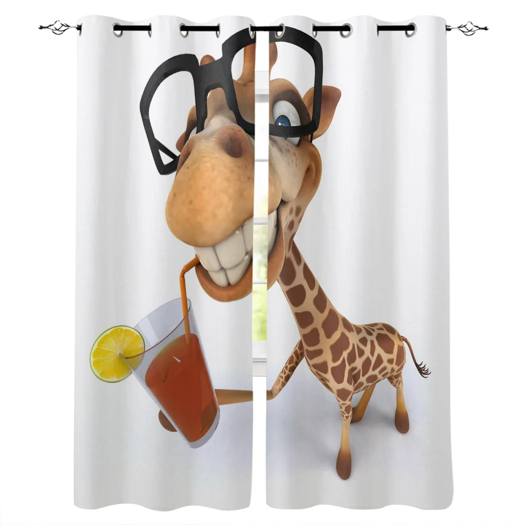 Занавес в виде животного с мультяшным жирафом лимоном чашкой из мультфильма