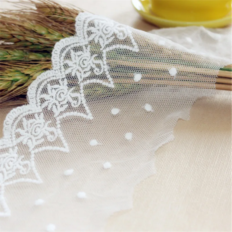 

Lace Trim 12 yard Ivory Gauze Mesh Tulle Cotton Embroidered Lace Fabric Ribbon Tapes Sewing Accessories 9cm 3.54in wide QL4K201