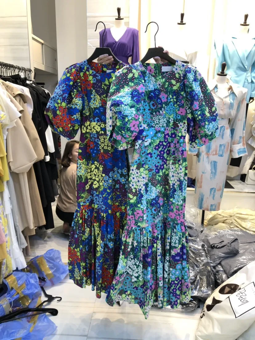 

Women Dress 2021 New Fashion Hot Summer Design Ladies Sweet Retro Temperament Flower Printed Puff Sleeve Dress for Female