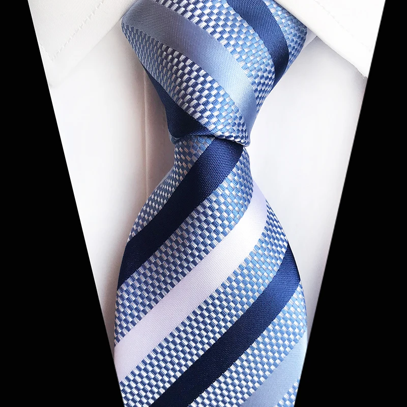 

New High Quality 3.15'' Wide 8cm Striped Blue White Silk Tie for Men Neck Tie For Youth Working Meeting Business Man Neckties