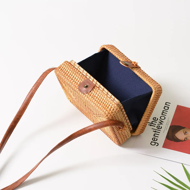 Mini size Straw Crossbody Bag with Leather Strap for Summer 2021