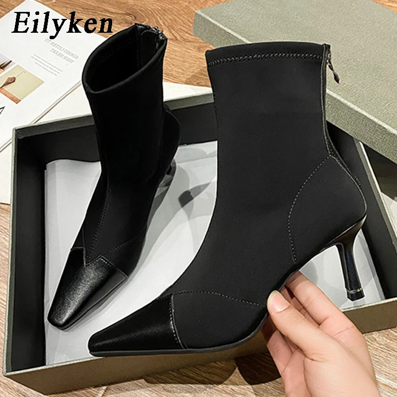 Eilyken брендовые дизайнерские женские ботильоны из эластичной ткани носки сапоги с