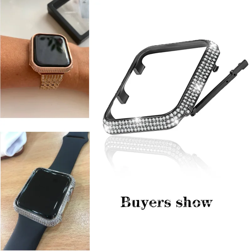 Сверкающий чехол с кристаллами и бриллиантами для apple watch series 5 4 3 2 1, металлический бампер, защитная рамка, чехол для iwatch 44/40/42/38 мм