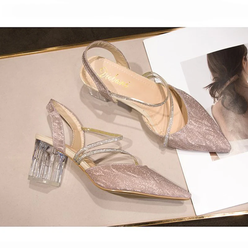 

Lucyever Gold Silver Glitter Pumps Pointed Toe Slip on Crystal High Heels Wedding Shoes Woman Plus Size 32-42 Mules Women's 2021