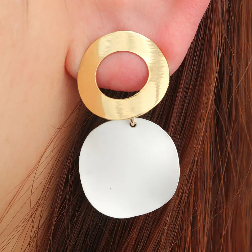 Большие круглые женские серьги в стиле ретро контрастные простые геометрические