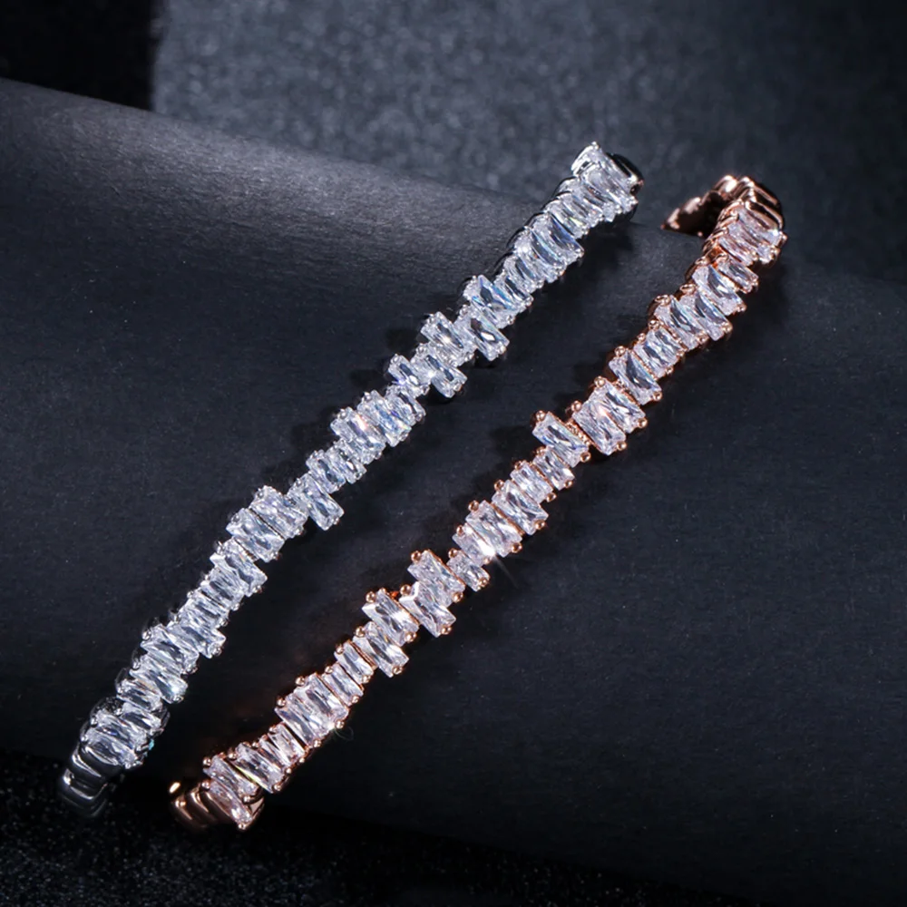 Женские прямоугольные браслеты манжеты с фианитом розового золота|Браслеты| |