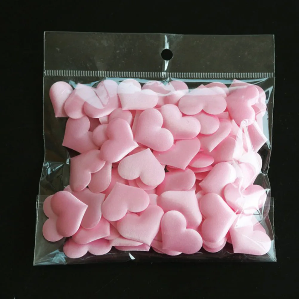 

100Pcs Heart Petal Romantic Sponge Satin Fabric Heart Petals Wedding Table 20mm sponge Heart Flower Wedding Decor Pink Heart