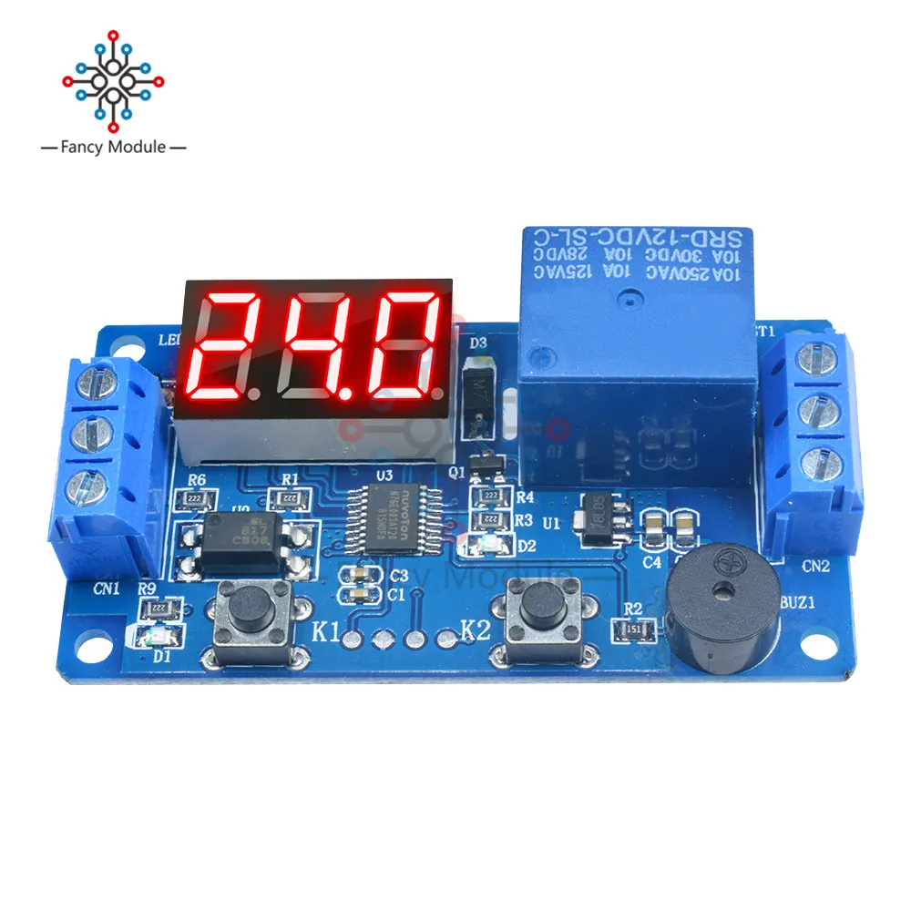 Плата модуля реле времени с цифровым светодиодным дисплеем 12 В постоянного тока|