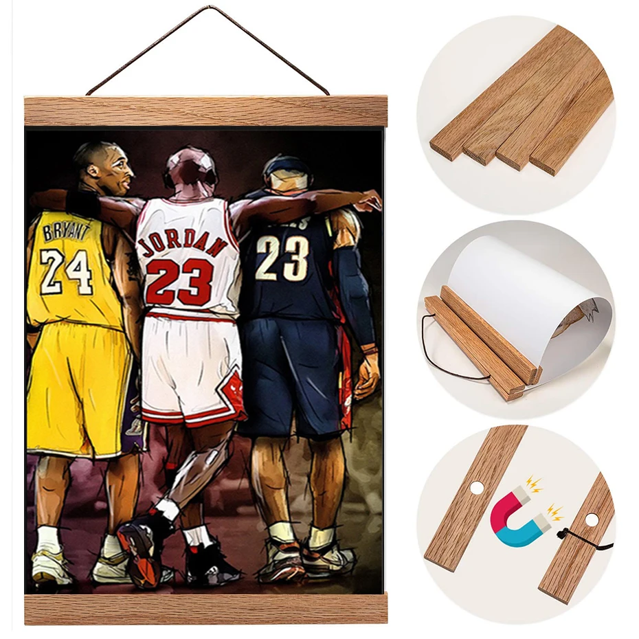 

Nature Solid Wood Hanger Frame Magnetic Poster Teak Pine Magnet Kit for Photo Pictures Wall Art Map Canvas Print Home Decor