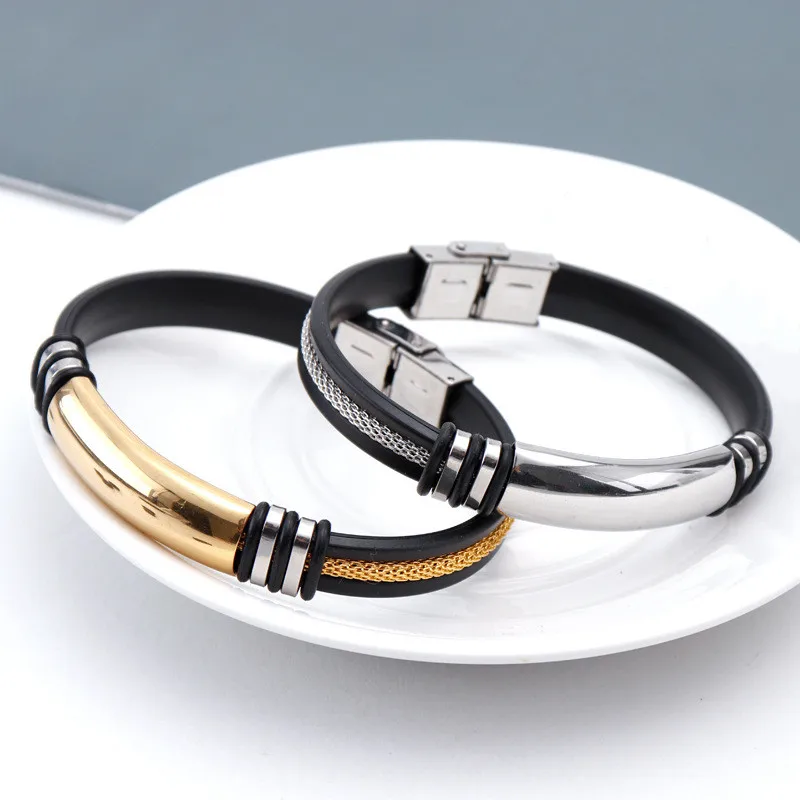Крутой мужской браслет в стиле панк из нержавеющей стали и силикона браслеты с