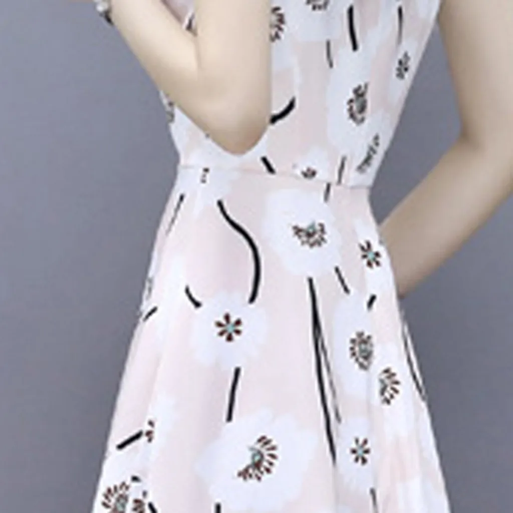 Женское модное летнее платье до колена с круглым вырезом и коротким рукавом