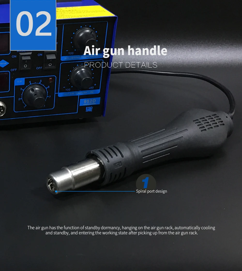 Паяльная станция 2 в 1 паяльник с термофеном SAIKE 952D для сотового телефона BGA SMD PCB IC