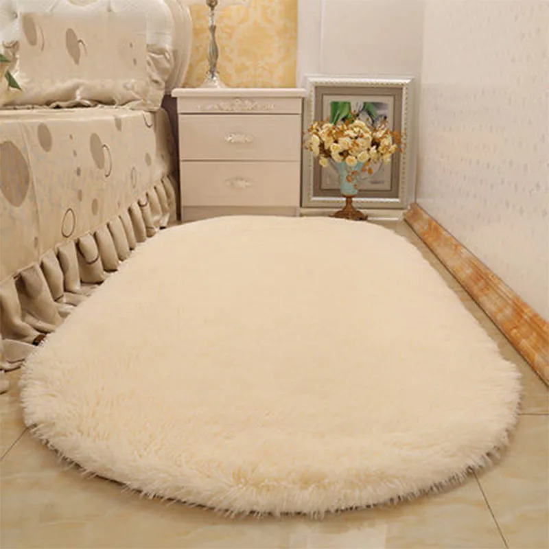 Милый Овальный ковер для девочек прикроватный спальни белый пушистый коврик