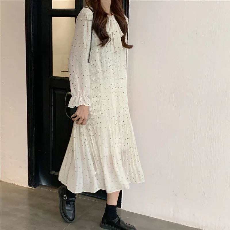 

2021 Spring New Korean Style Sweet Pleated Dress Women Loose Slimming Pleated Skirt Mid-Length Base Skirt