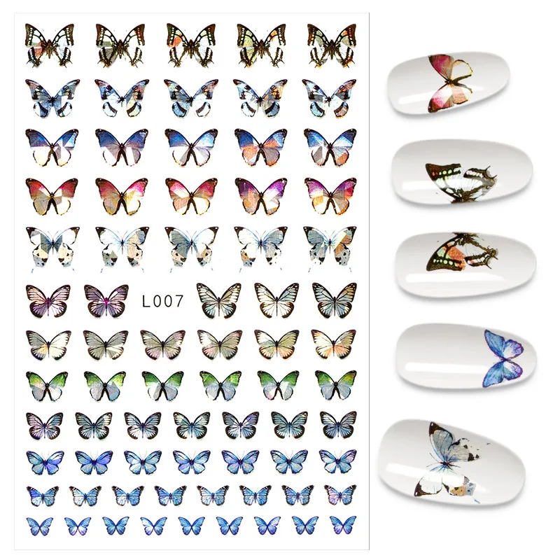 

3D Nail Stickers Holographic Butterfly Series Manicure Designs Multicolor Gradient Foil Nail Art Decoration Stickers For Nails