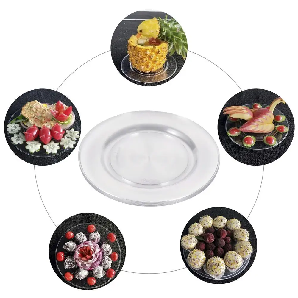 

6pcs 7-inch Crystal Transparent Plate Fruit Cake Storage Tray Wedding Birthday Party Dessert Plate Disposable Tableware