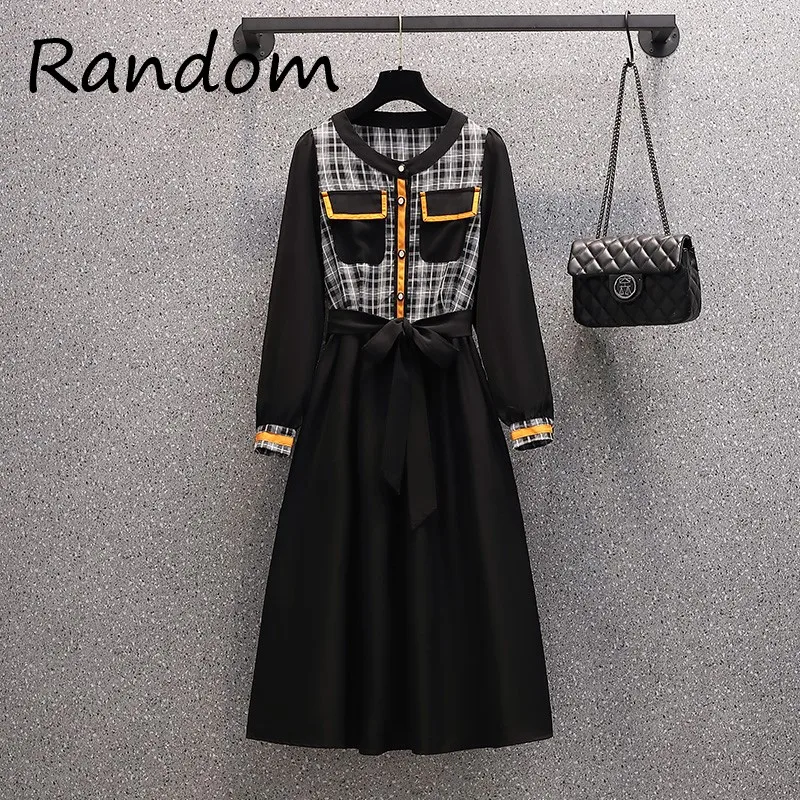 

Женское винтажное черное платье в клетку, с длинным рукавом