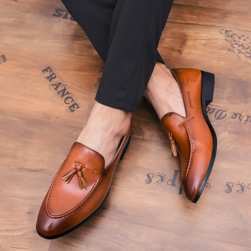 

Men Dress business Shoes High Quality Men Loafers Leather Shoes Fashion Tassel Slip-On Shoes Men mocassin homme zapatos hombre