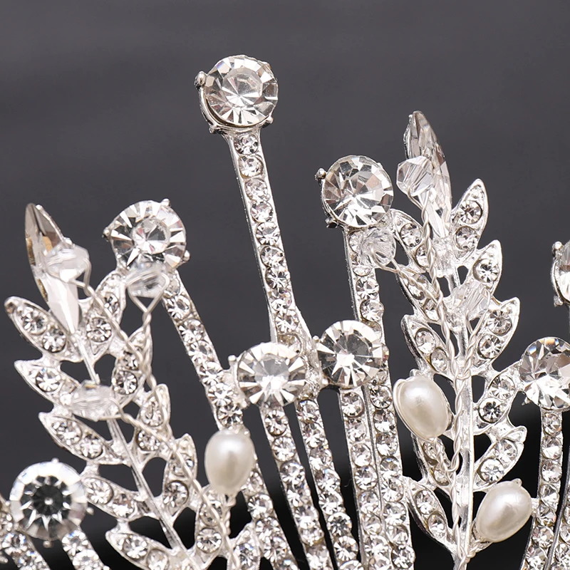 Мода кристалл в форме листика Свадебная Серебряная корона Диадема горный