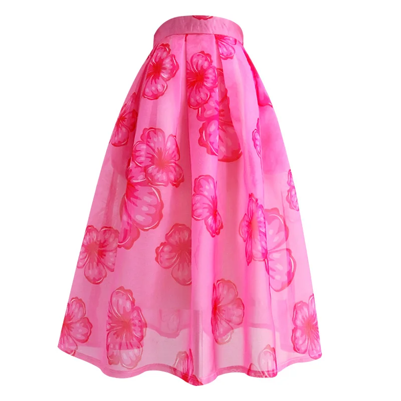 

2022 summer printed Organza knee length ball gown skirt women high waist umbrella skirt 2XL