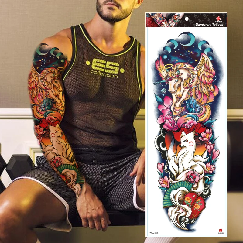 FULL SLEEVE ARM TEMPORARY TATTOO REALISTIC FOX UNICRON MENS WOMENS | Красота и здоровье