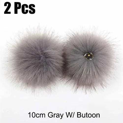 10cm Gray w Butoon 2 шт Искусственный Енот Искусственный мех помпон 10 см шар W/нажмите кнопку 8 см шар W/резиновая лента пушистый помпон кулон шапки одежда шляпа-сумка для обуви - Цвет: 10cm Gray w Butoon
