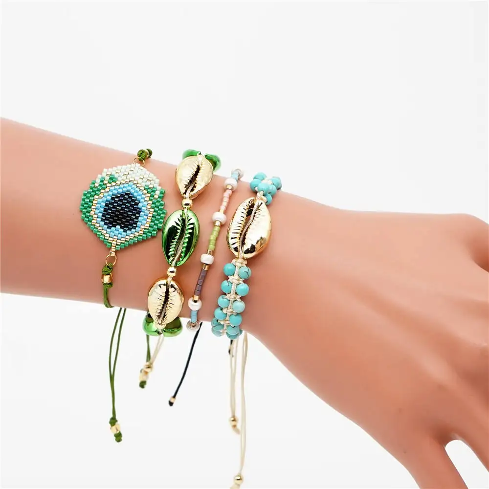 Go2boho браслеты из ракушек MIYUKI браслет Evil Eye Павлин перо ювелирные изделия Pulseras Mujer женский натуральный камень ручной работы Тканые - Окраска металла: MI-S190161 MIYUKI