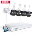 Система видеонаблюдения ZOSI 3 Мп W4 Pro сетчатая с Wi-Fi, сетевой видеорегистратор на 8 каналов, 4 IP-камеры с Wi-Fi и 2-сторонним аудио, прожектор, обнаружение людей с искусственным интеллектом, будильник