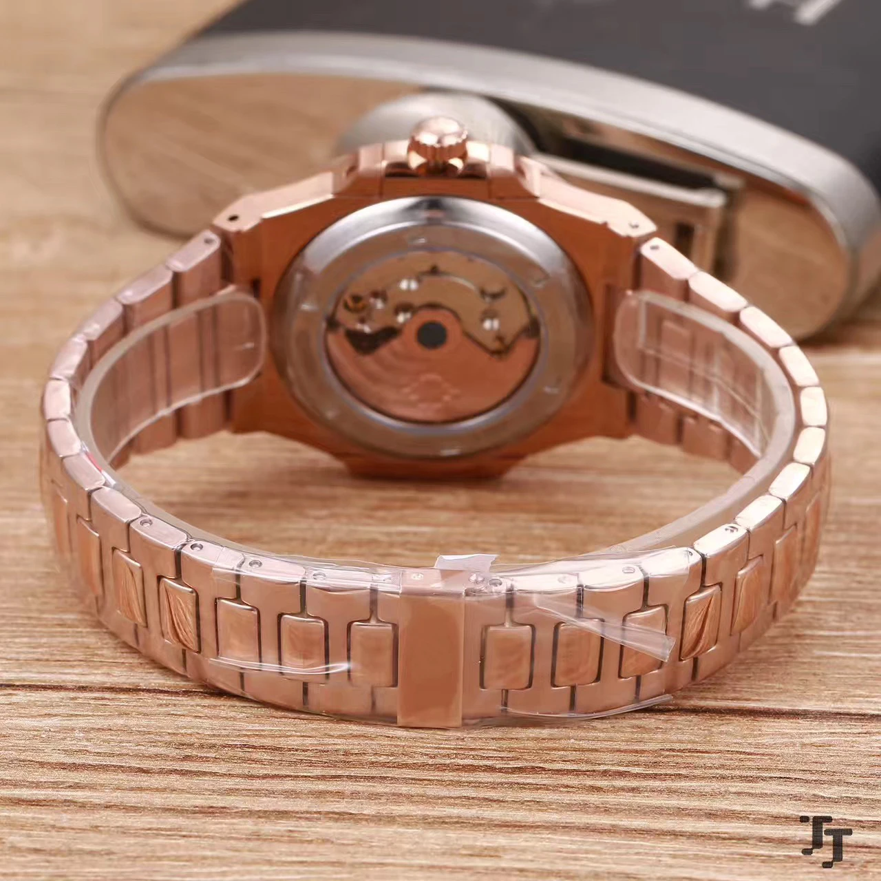 

Classic New Automatic Mechanical Men Watch Rose Gold Sapphire Stainless Steel Transparent Glass Back Grey Blue Waterproof