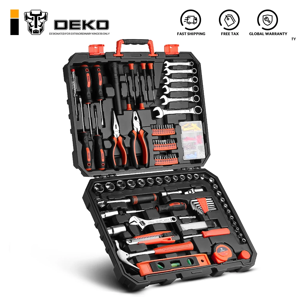 

DEKO 208 Pcs Professional Car Repair Tool Set Auto Ratchet Spanner Screwdriver Socket Mechanics Tools Kit W/ Blow-Molding Box