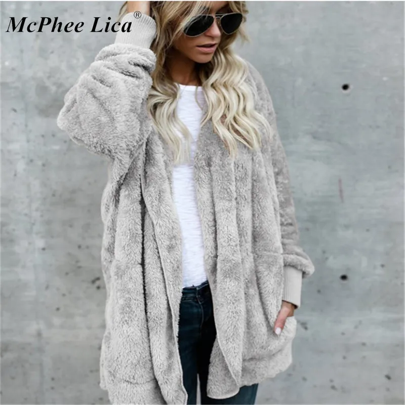 S 5XL пальто с искусственным мехом плюшевого мишки женская модная куртка открытым