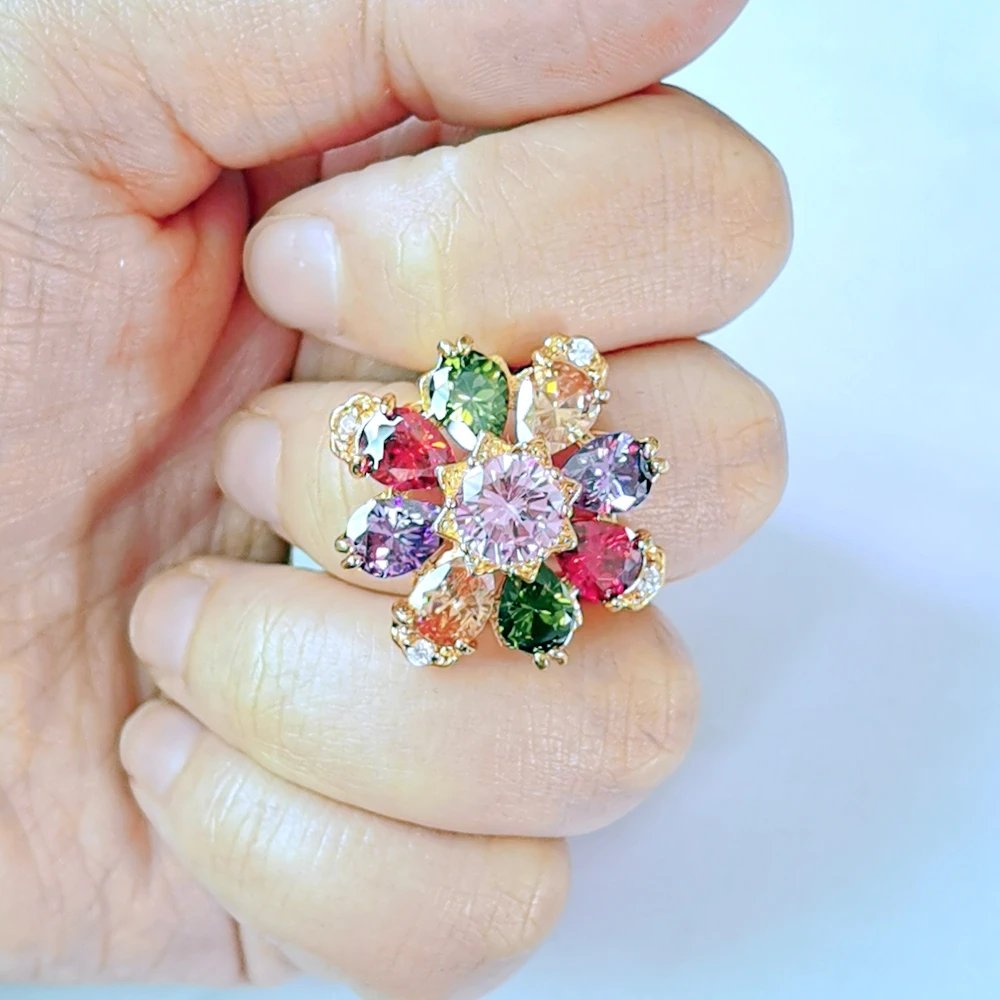 

Fashion Large Colorful Stone Ring Charm Jewelry Women CZ Party Rings Luxury Engagement Ring Jewelry Gifts Dropshipping
