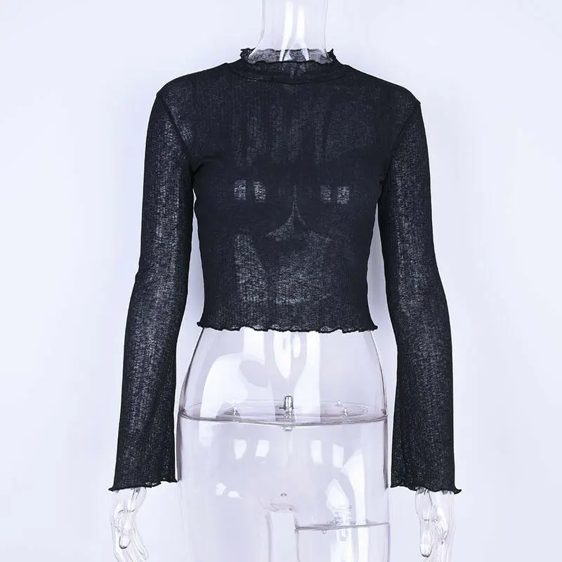 Hirigin Модные женские Яркие топы с длинным рукавом для девушек прозрачные