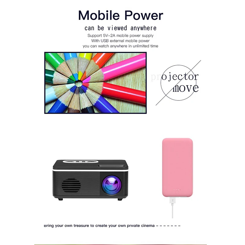 

1080P Mini HD Projector Portable Projetor LED Light Mini Projetor USB AV Port for Office Home Theater Outdoor EU Plug