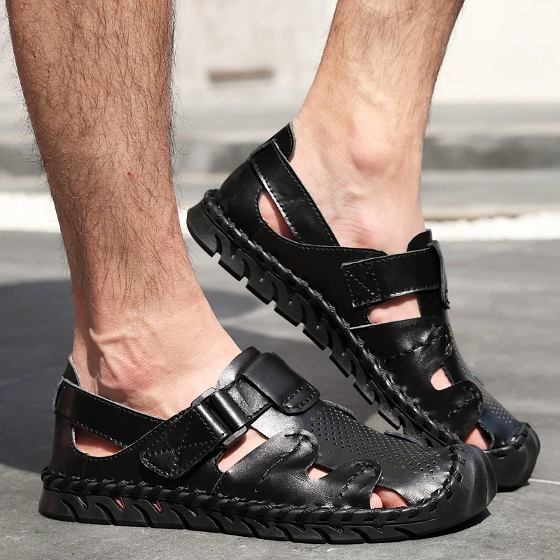 

Men Sandals Natural genuine Leather Soft Sole Casual Shoes comfortable Outdoor Beach Sandals shoes fashion Summer Men's Slipper