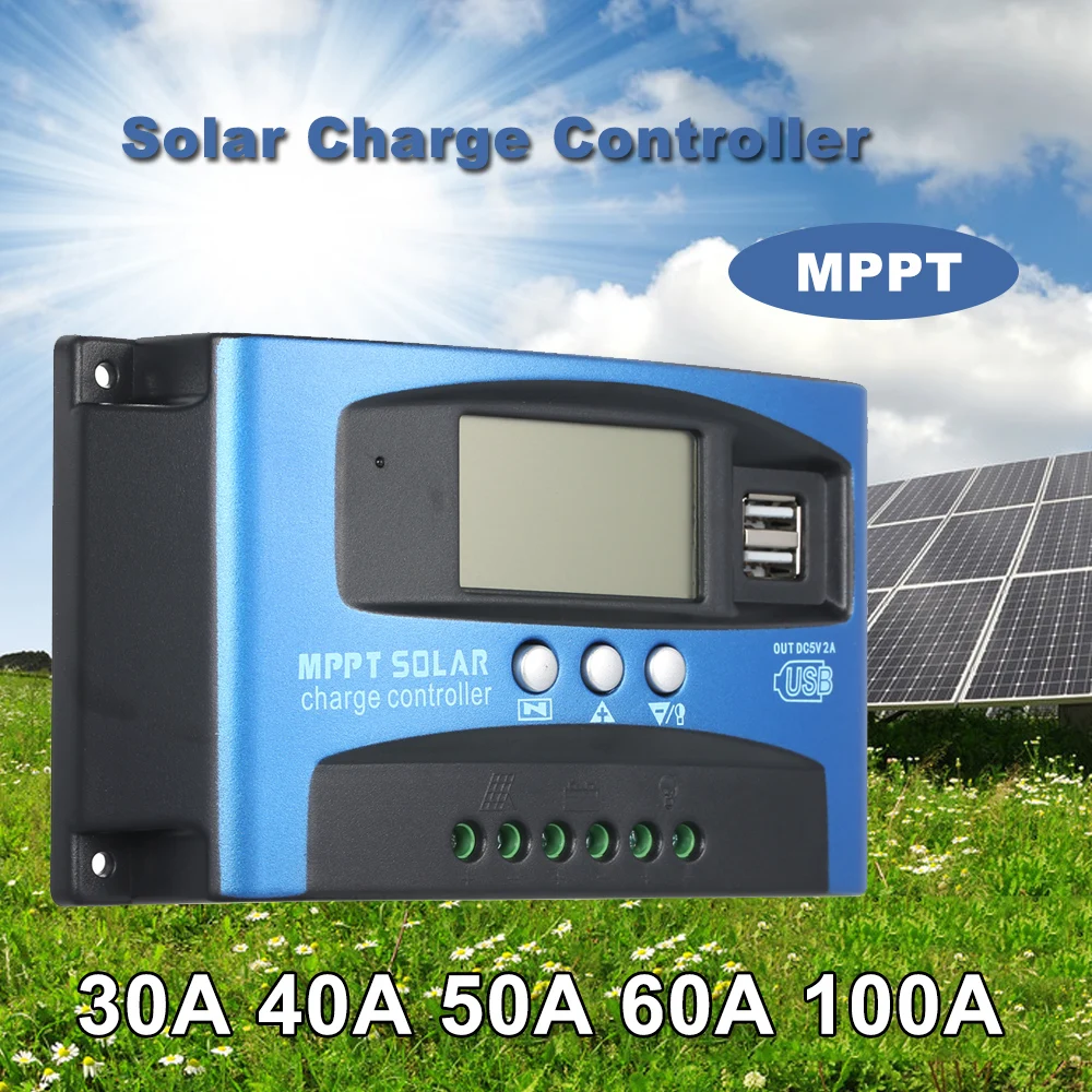 Солнечный мррт контроллер 100A 60A 50A 40A 30A Dual USB ЖК дисплей Дисплей 12V 24V солнечных