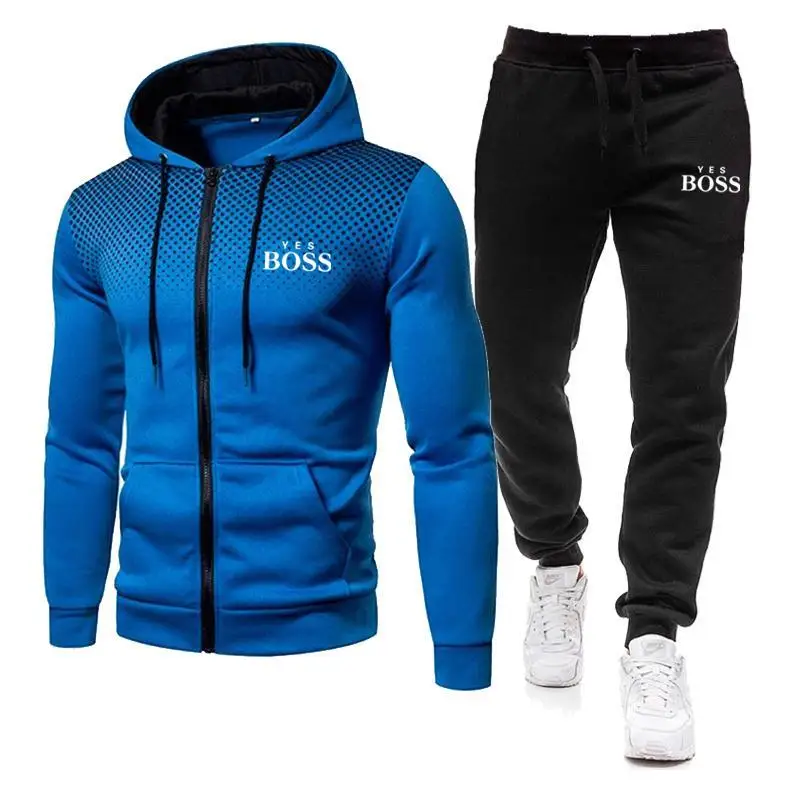 

Yes Boss-Conjuntos de ropa deportiva para hombre, Sudadera con capucha y pantalones con cremallera, chndal informal de dos piez