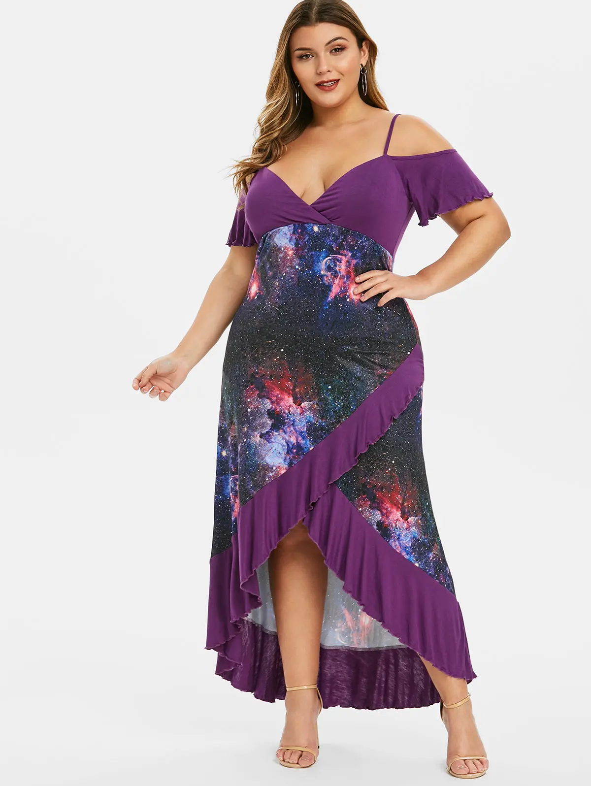 Wipalo/модное платье большого размера с высокой низкой оборкой на тонких бретелях