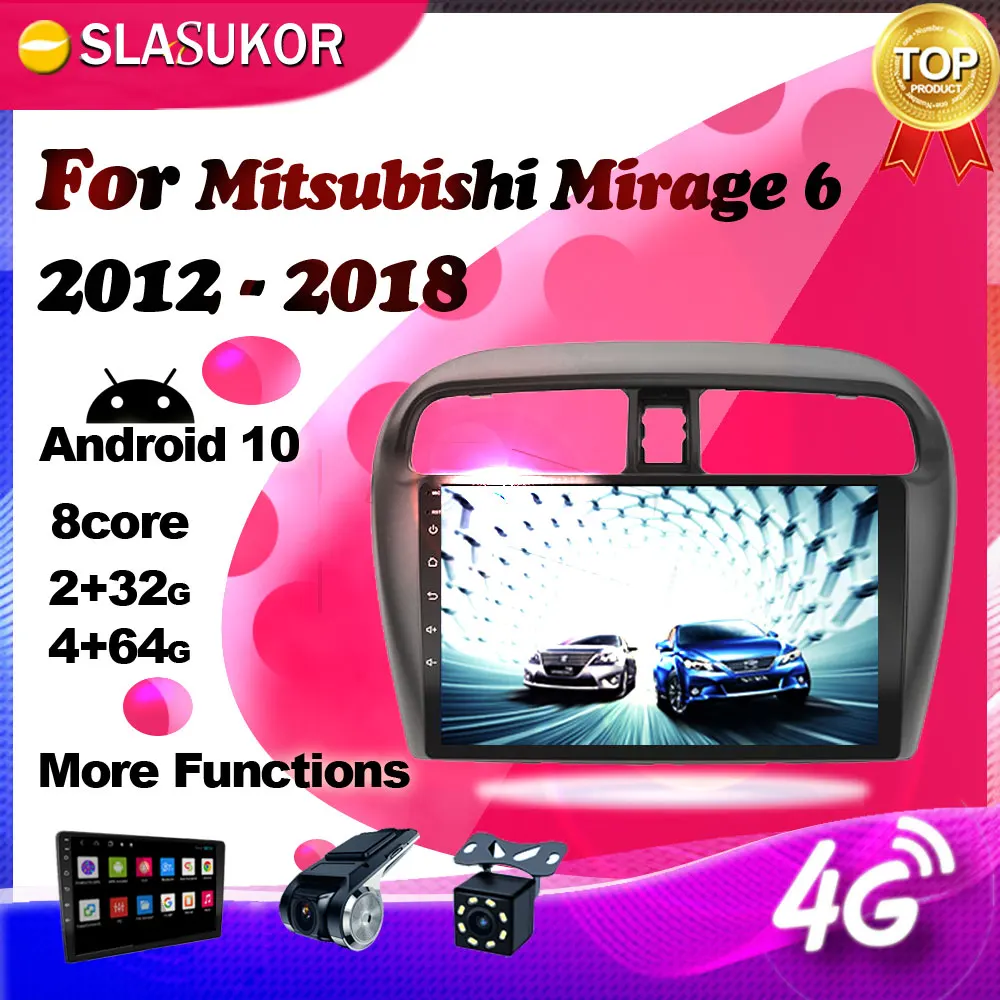 Android 10 мультимедийный плеер для Mitsubishi Mirage attrage 6 2012 2013 2018 GPS навигация 2G + 32G 4G