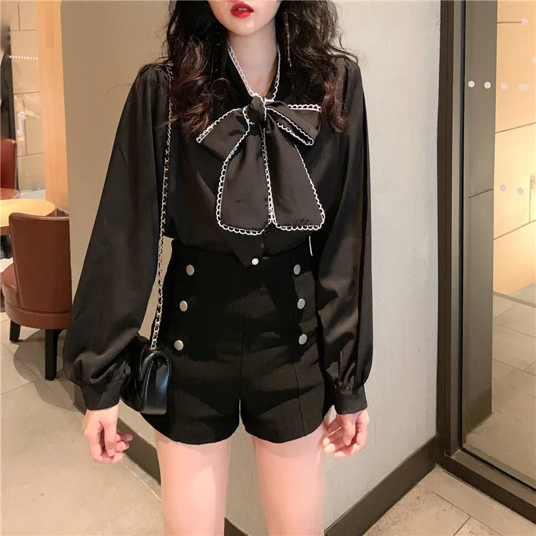 

Women Long Sleeve Shirts White Blouses Vintage Korean 2021 Spring Sweet Bow Loose Ladies Blouse Office Lady Sweet Tops