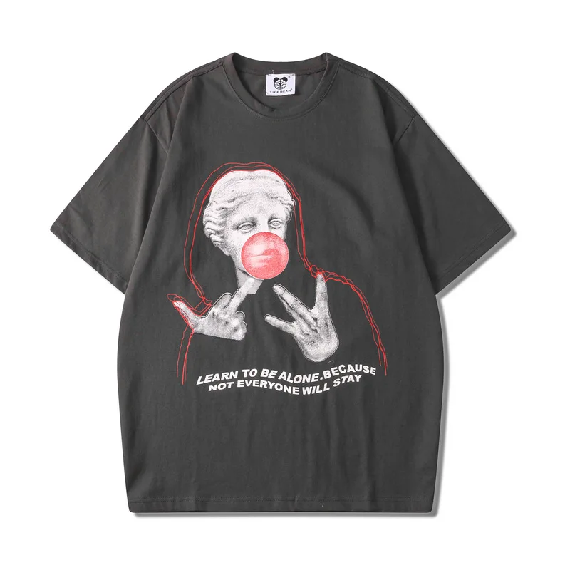 

Футболка Мужская/Женская хлопковая с коротким рукавом, уличная одежда с принтом каменной статуи в стиле хип-хоп, шикарная одежда для пар, на ...