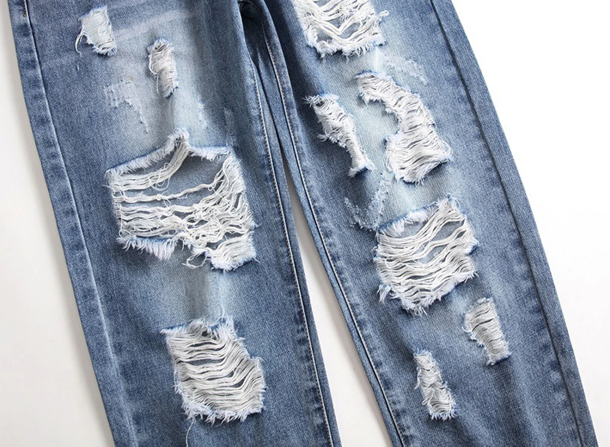 

Men's denim straight-leg pants ripped holes nostalgic street personality trousers Jeans for men