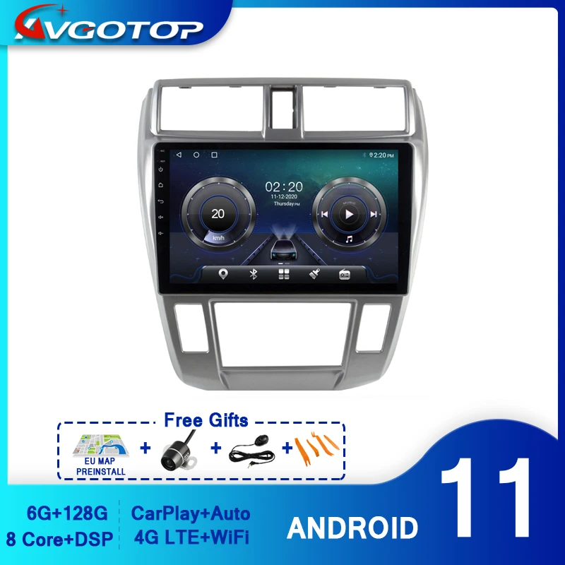 Автомагнитола AVGOTOP Android 11 для Honda CITY 2008-2013 автомобильное аудио/видео навигация Carplay