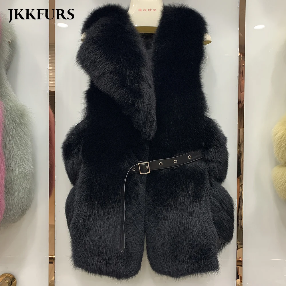 Женский меховой жилет зимний длинный пушистый теплый из натурального Лисьего
