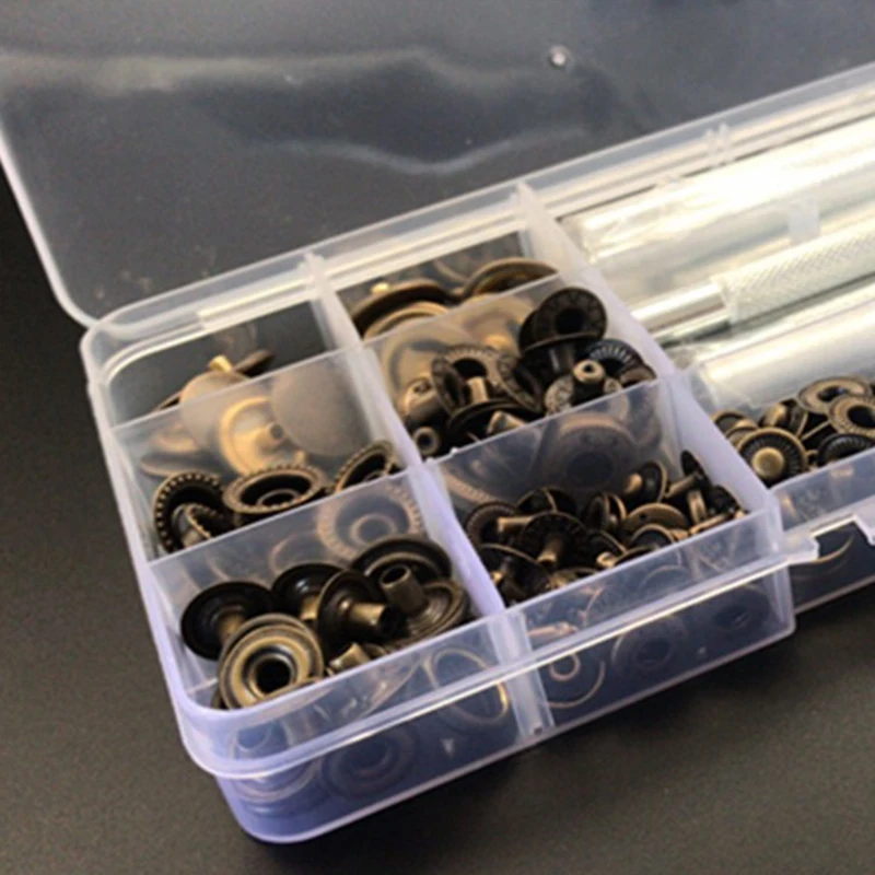 

50 Sets of Snap Fastener Sets, Metal Snap Buttons with 9 Fixing Tools for Leather, Coats, Down Jackets, Jeans and Bags