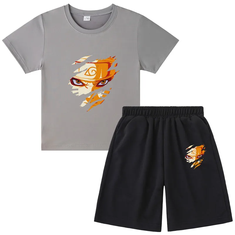 

Anime Kid Summer Costumes Boy Short Sleeve Fashion Clothes Nruto T-shirt Pants 2pc Suit Kids Cartoon Print Outfits Boy Tops Set
